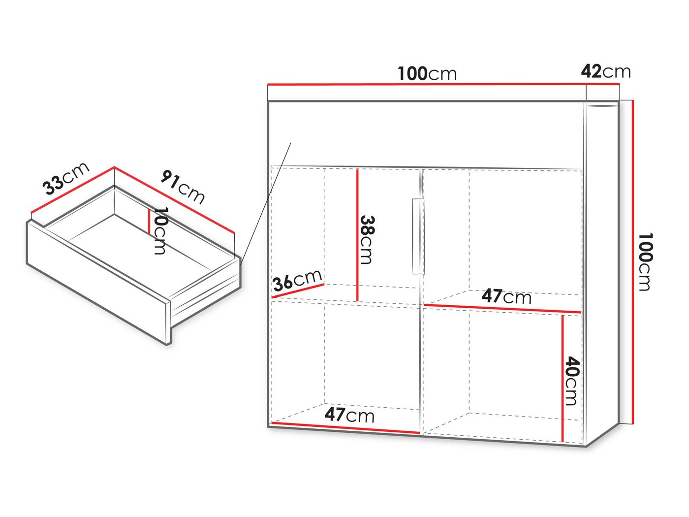 MIRJAN24 Kommode Kerkin 2D1S (mit zwei Drehtüren und Schublade), 100x42x100 cm, Griffe aus Metall in der Farbe Gold – Bild 4 von 5