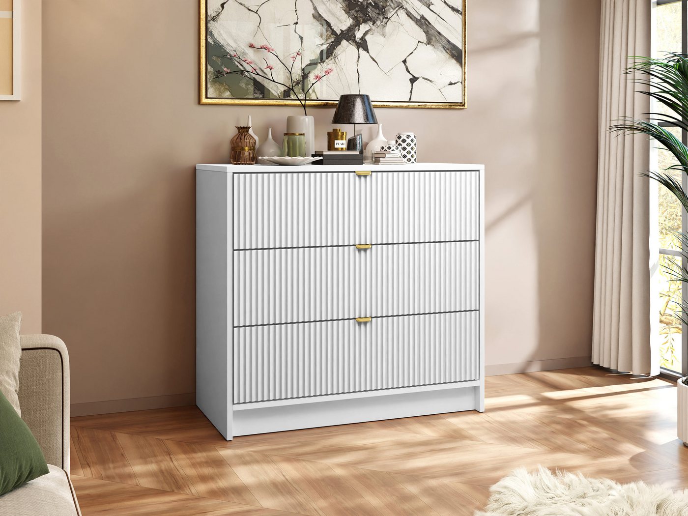 MIRJAN24 Kommode Tireno 3SZ (mit drei Schubladen), Aluminiumgriff in der Farbe Gold – Bild 2 von 5