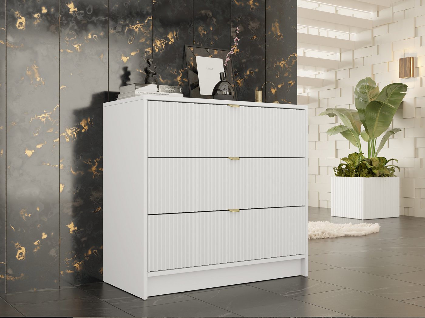 MIRJAN24 Kommode Tireno 3SZ (mit drei Schubladen), Aluminiumgriff in der Farbe Gold – Bild 3 von 5