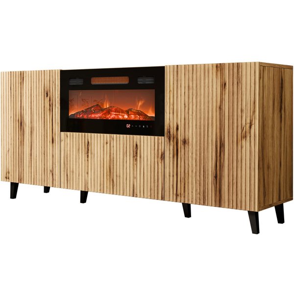 MIRJAN24 Kommode Vamos 180 mit Elektrischem Kamin (mit 3 Türen), Realistische LED-Flamme