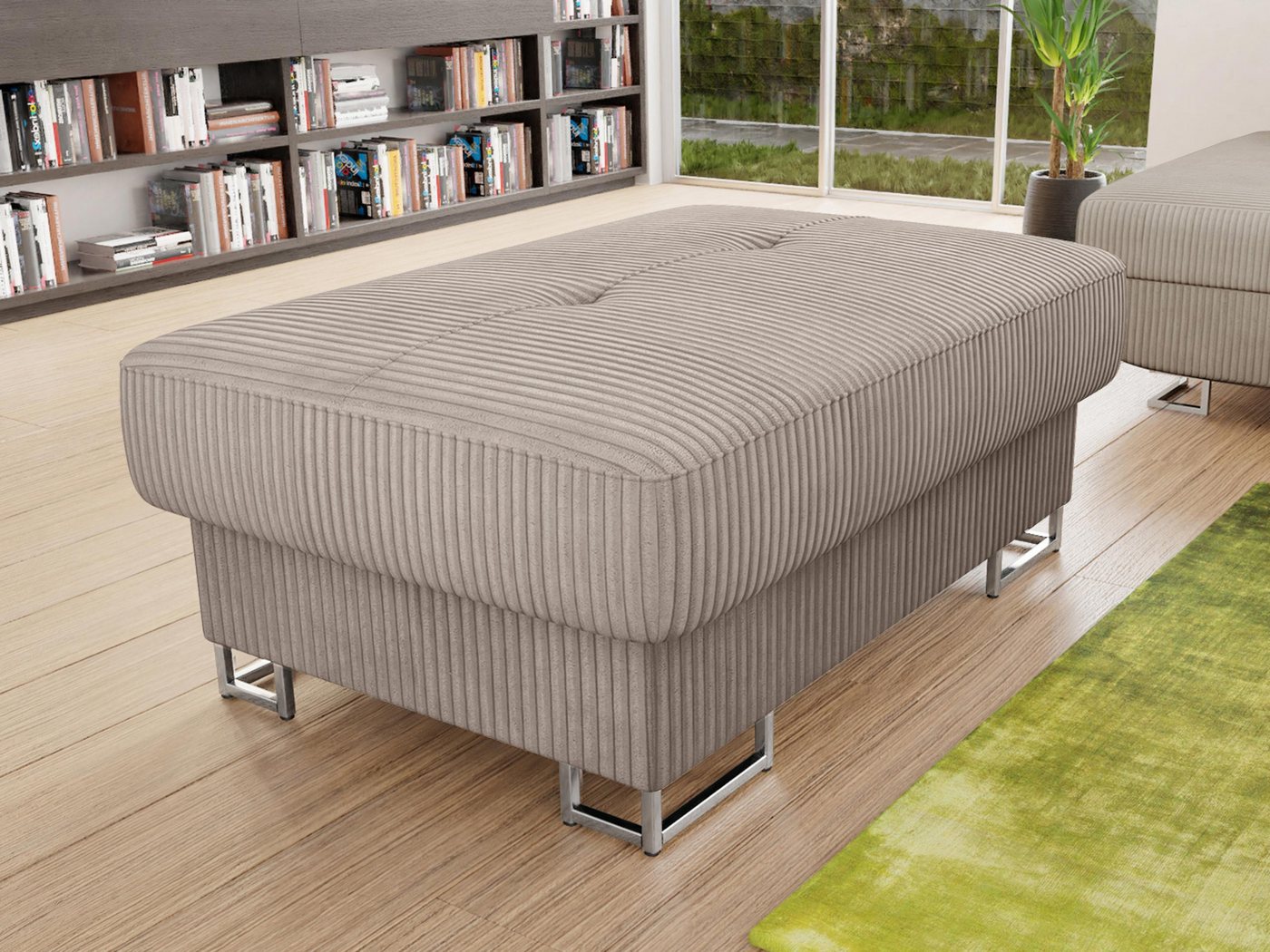 MIRJAN24 Polsterhocker Cotere Cord, 104x67x42 cm, Metallfüße in der Farbe Silber (Höhe: 9 cm) – Bild 2 von 5