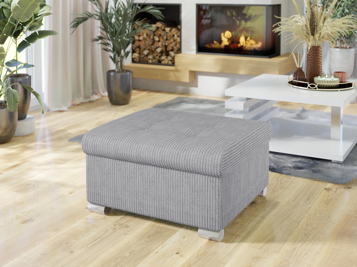 MIRJAN24 Polsterhocker Niko Klein, Silber Füße, 70x68x41 cm – Bild 2 von 5