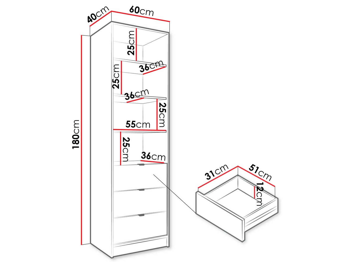 MIRJAN24 Regal Tireno 3SZ, Aluminiumgriffe in der Farbe Gold – Bild 4 von 5