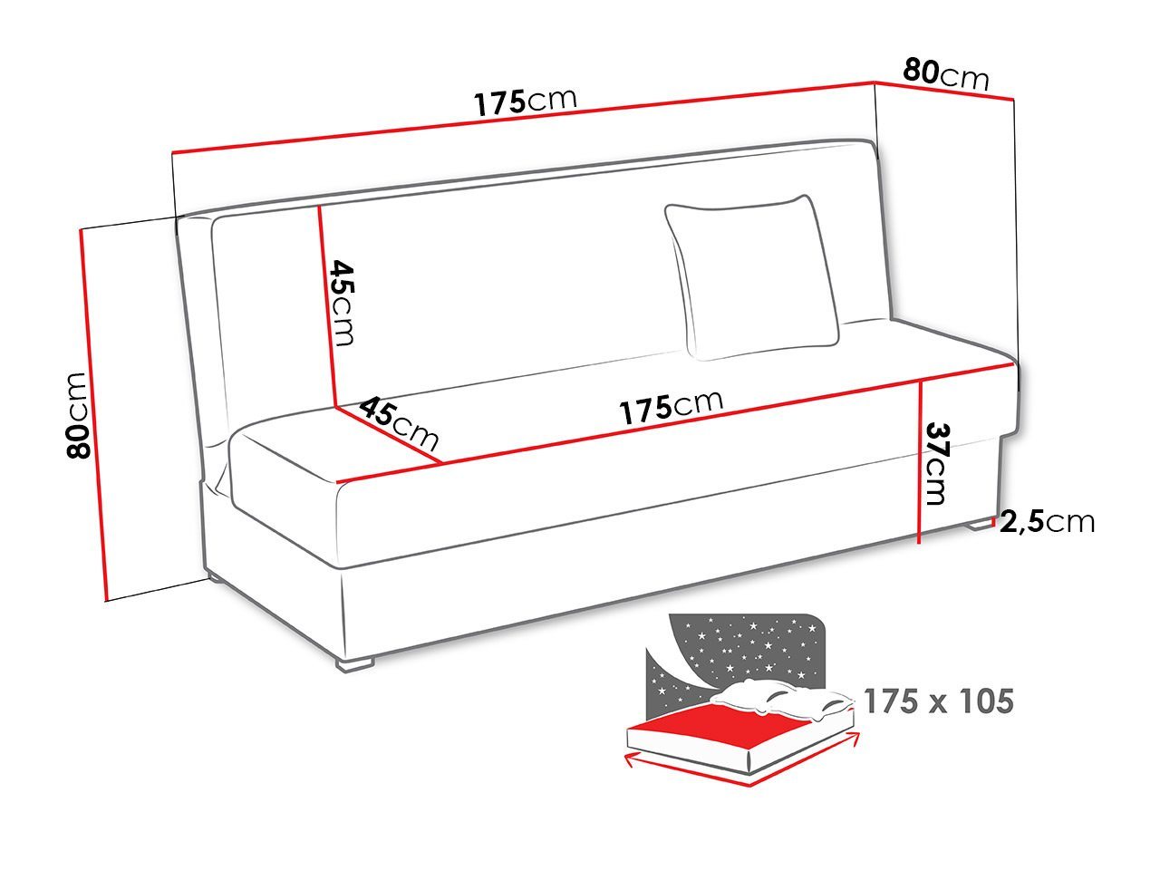 MIRJAN24 Schlafsofa Adela Mini Cord, mit Schlaffunktion und Bettkasten, Aufklappbar, Bonellfeder – Bild 5 von 5