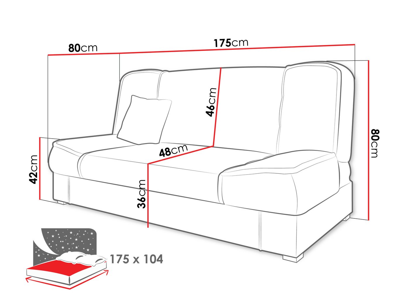 MIRJAN24 Schlafsofa Gabi, mit Bettkasten und Schlaffunktion, Wellenfeder, 175x80x80 cm – Bild 5 von 5