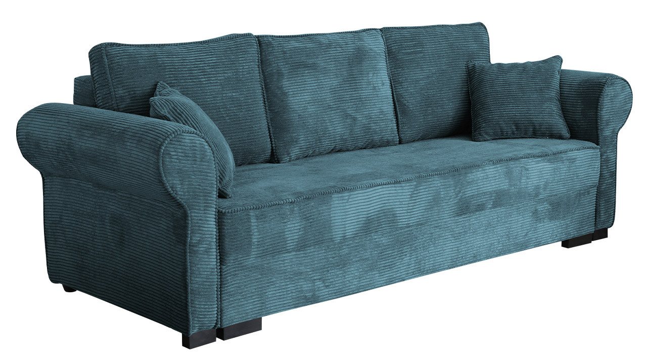 MIRJAN24 Schlafsofa Olimpia Cord, mit Schlaffunktion und Bettkasten, Freistehendes Sofa, 3 Sitzer, Kissen Set – Bild 2 von 5