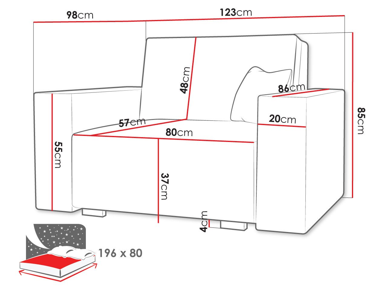 MIRJAN24 Schlafsofa Viva Duo I, mit Bettkasten und Schlaffunktion, inkl. Kissen, Holzfüße, Wellenfeder – Bild 4 von 5