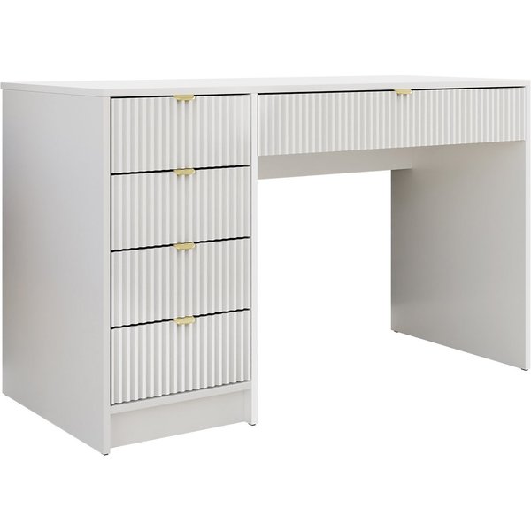 MIRJAN24 Schminktisch Tireno (5-Schubladen), Aluminiumgriffe in der Farbe Gold, Schreibtisch universell