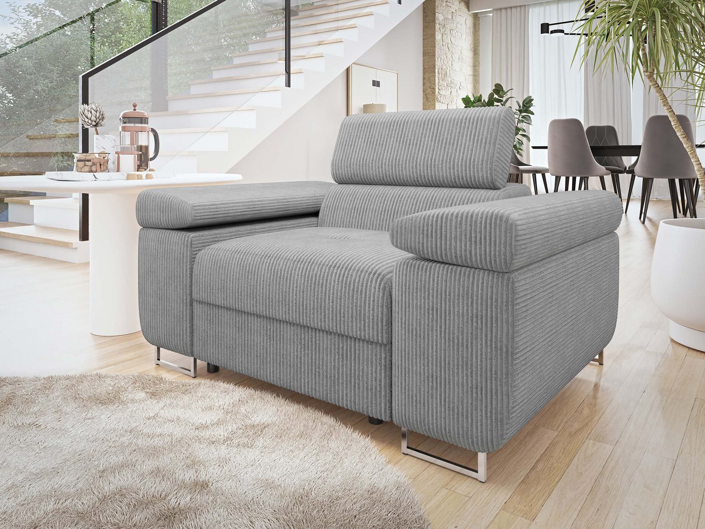 MIRJAN24 Sessel Torezio Cord, Einstellbare Kopfstützen, 134x102x70-90 cm – Bild 2 von 5
