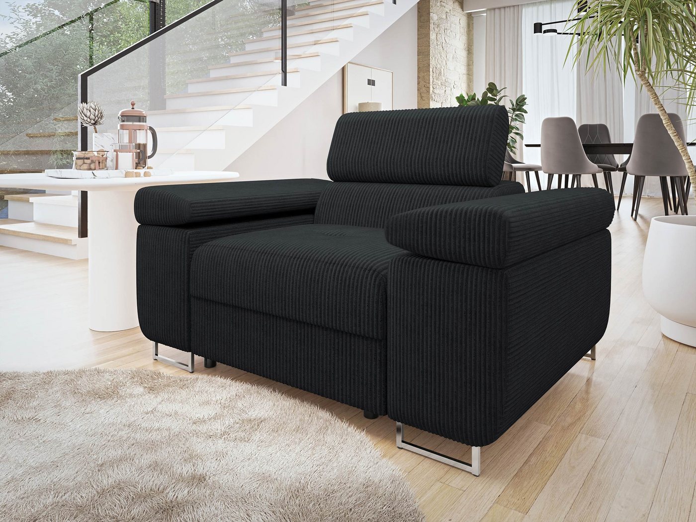 MIRJAN24 Sessel Torezio Cord, Einstellbare Kopfstützen, 134x102x70-90 cm – Bild 2 von 5