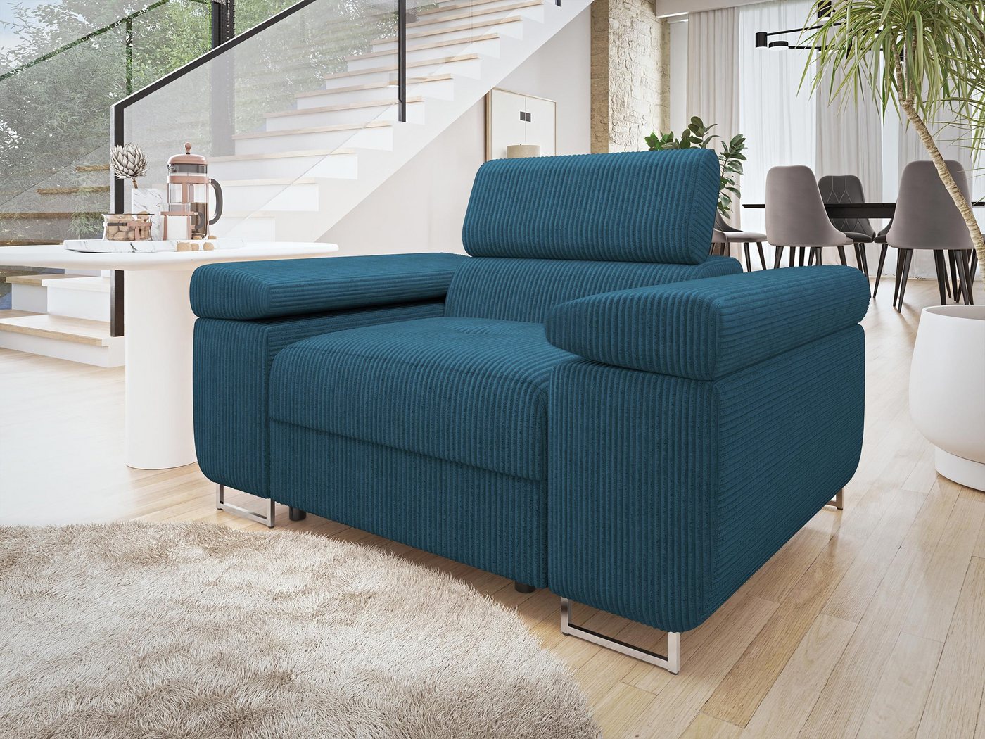 MIRJAN24 Sessel Torezio Cord, Einstellbare Kopfstützen, 134x102x70-90 cm – Bild 2 von 5