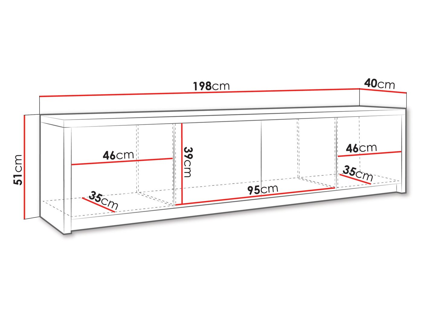 MIRJAN24 TV-Schrank Solid 4D (mit vier Drehtüren) Push to open, 198x40x51 cm – Bild 4 von 5