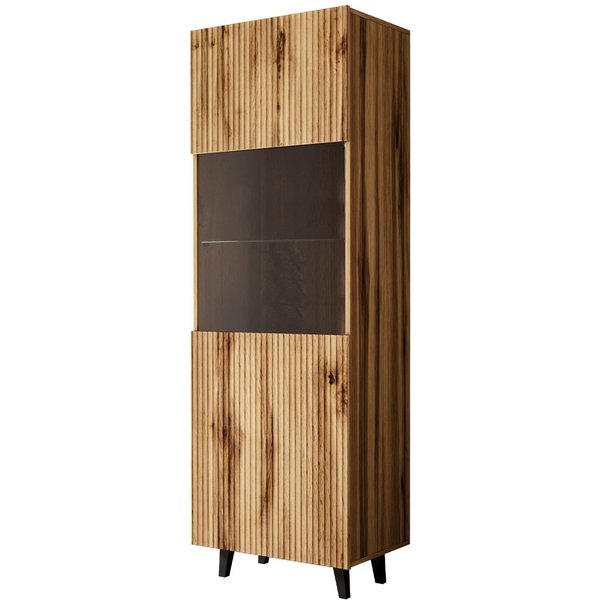 MIRJAN24 Vitrine Vamos (mit Tür) Gehärtetes Glas, schwarze Beine, Fronten gefräst