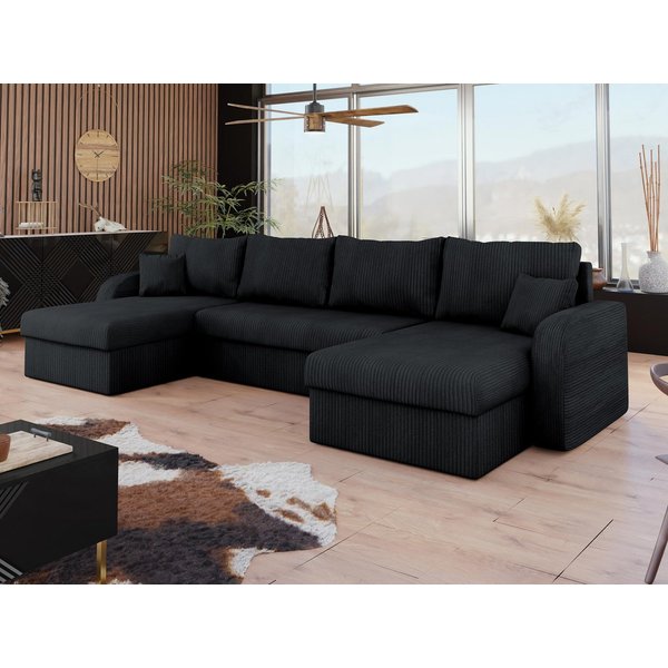 MIRJAN24 Wohnlandschaft Kris U Cord, mit Schlaffunktion und drei Bettkasten, U-Form mit Kissen-Set, L: 304 cm