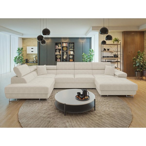 MIRJAN24 Wohnlandschaft Torezio Bis Cord, mit Bettkasten und Schlaffunktion, Einstellbare Kopfstützen, 346x203x70-90 cm, U-Form