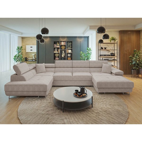MIRJAN24 Wohnlandschaft Torezio Bis Cord, mit Bettkasten und Schlaffunktion, Einstellbare Kopfstützen, 346x203x70-90 cm, U-Form