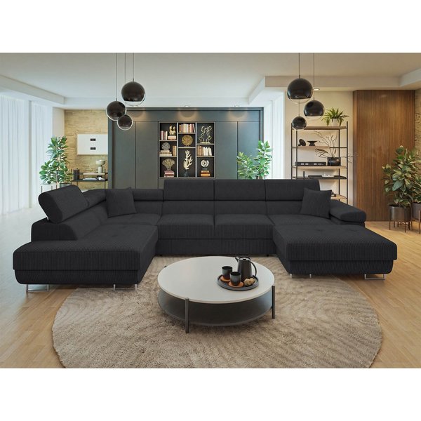 MIRJAN24 Wohnlandschaft Torezio Bis Cord, mit Bettkasten und Schlaffunktion, Einstellbare Kopfstützen, 346x203x70-90 cm, U-Form