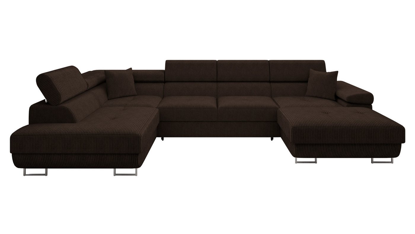 MIRJAN24 Wohnlandschaft Torezio Bis Cord, mit Bettkasten und Schlaffunktion, Einstellbare Kopfstützen, 346x203x70-90 cm, U-Form – Bild 2 von 5