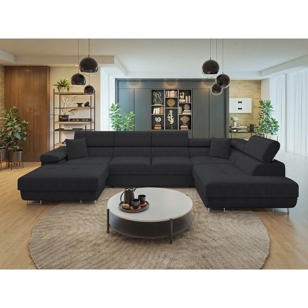 MIRJAN24 Wohnlandschaft Torezio Bis Cord, mit Bettkasten und Schlaffunktion, Einstellbare Kopfstützen, 346x203x70-90 cm, U-Form