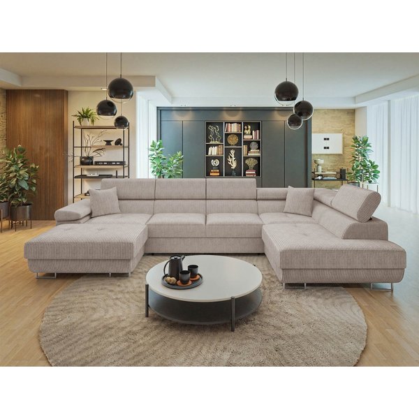 MIRJAN24 Wohnlandschaft Torezio Bis Cord, mit Bettkasten und Schlaffunktion, Einstellbare Kopfstützen, 346x203x70-90 cm, U-Form