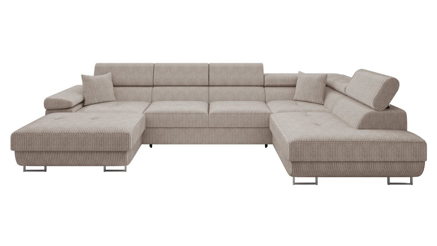 MIRJAN24 Wohnlandschaft Torezio Bis Cord, mit Bettkasten und Schlaffunktion, Einstellbare Kopfstützen, 346x203x70-90 cm, U-Form – Bild 2 von 5