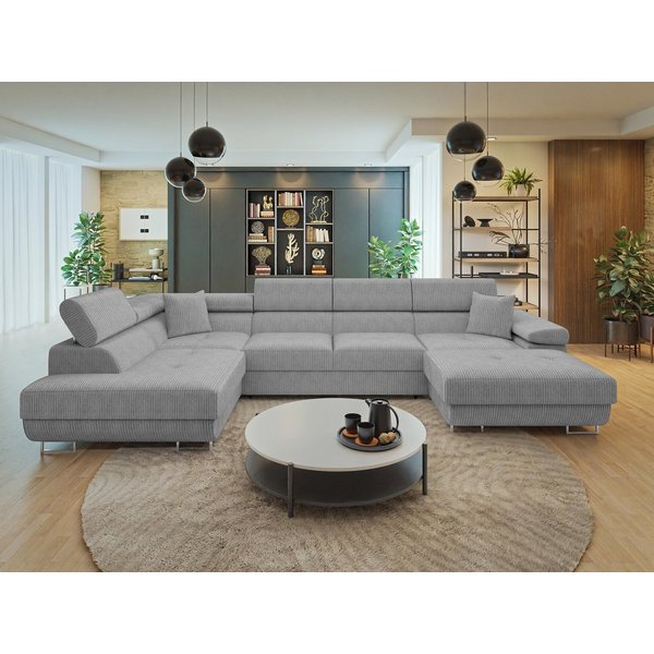 MIRJAN24 Wohnlandschaft Torezio Bis Cord, mit Bettkasten und Schlaffunktion, Einstellbare Kopfstützen, 346x203x70-90 cm, U-Form