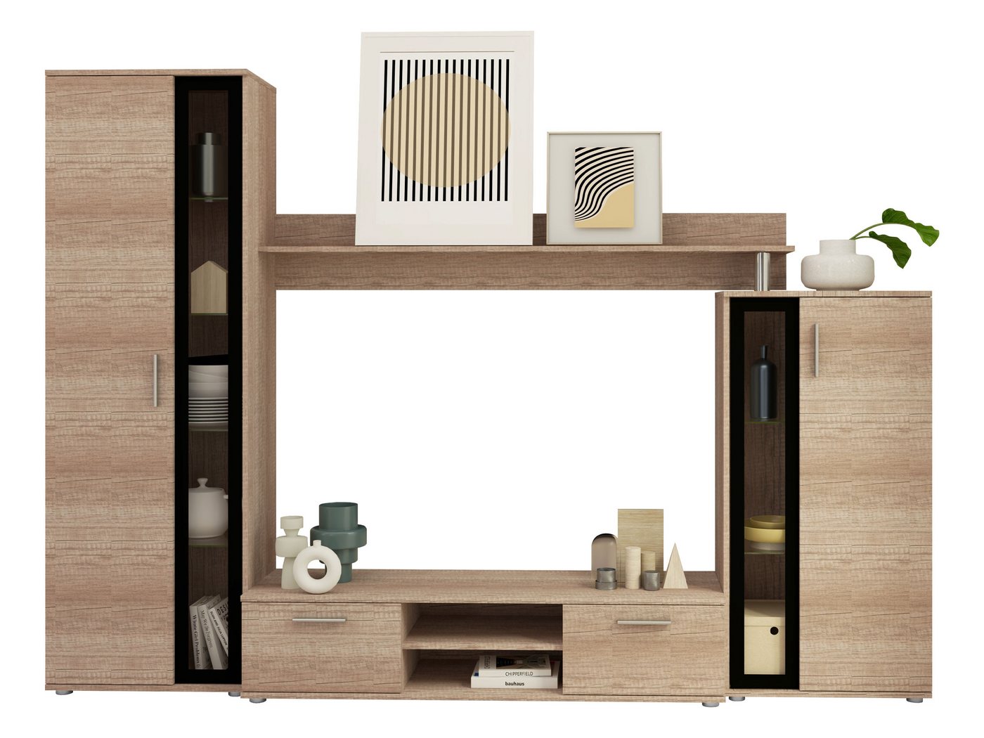 MIRJAN24 Wohnwand Bentley, (4er-Set, TV-Lowboard, Hochvitrine, Wandregal, Vitrine), Praktische Anbauwand mit viel Stauraum – Bild 2 von 5