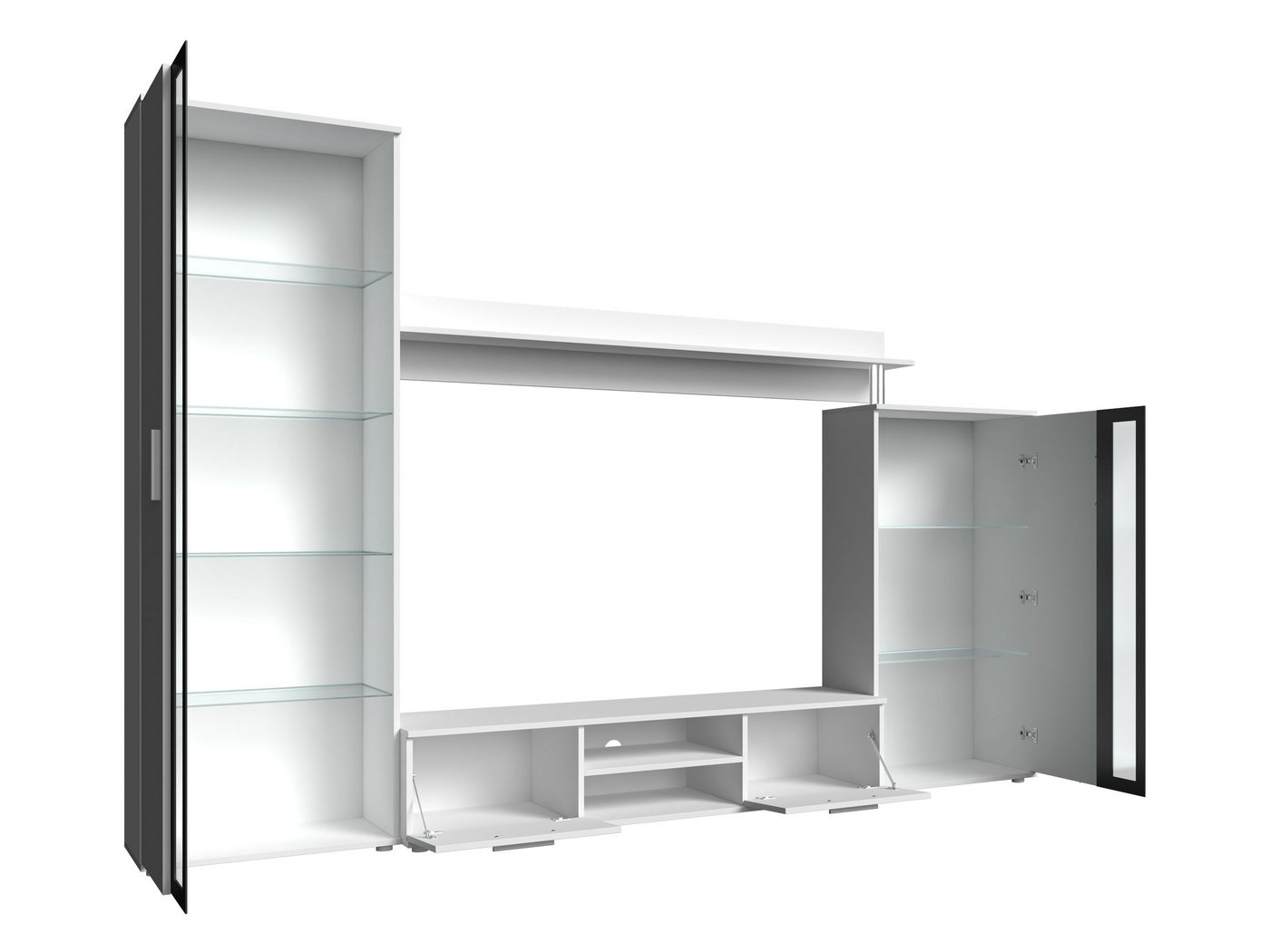 MIRJAN24 Wohnwand Bentley, (4er-Set, TV-Lowboard, Hochvitrine, Wandregal, Vitrine), Praktische Anbauwand mit viel Stauraum – Bild 3 von 5