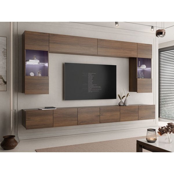 MIRJAN24 Wohnwand Calabrini I, (6er-Set, 2x TV-Lowboard, 2x Wandregal, 2x Hängevitrine), LED-Beleuchtung als Option