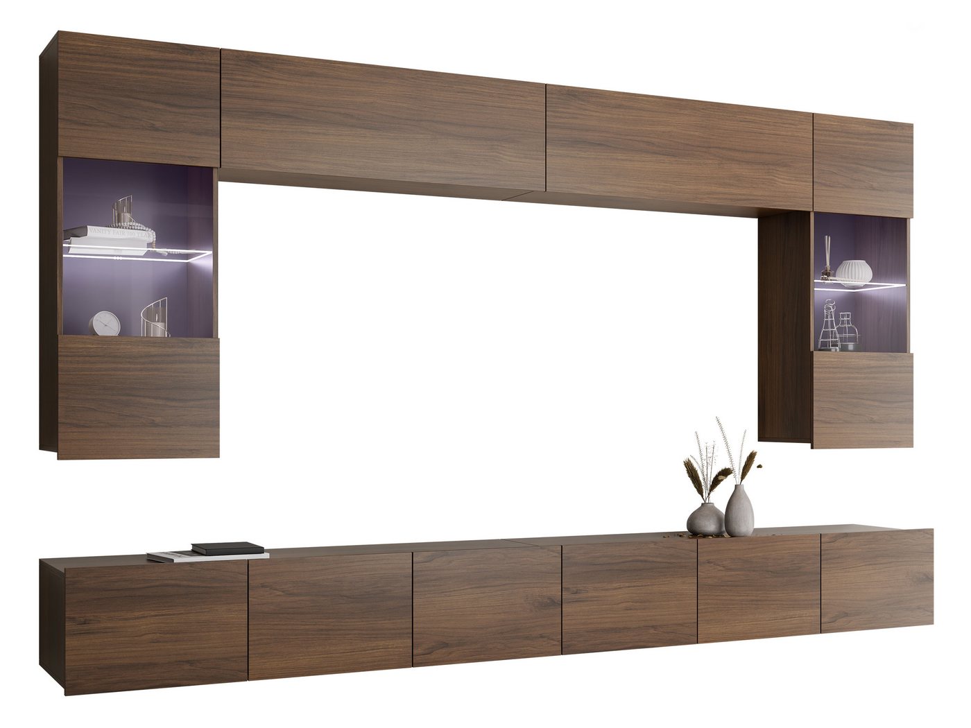 MIRJAN24 Wohnwand Calabrini I, (6er-Set, 2x TV-Lowboard, 2x Wandregal, 2x Hängevitrine), LED-Beleuchtung als Option – Bild 2 von 5