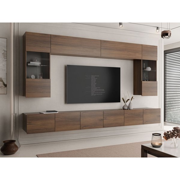 MIRJAN24 Wohnwand Calabrini I, (6er-Set, 2x TV-Lowboard, 2x Wandregal, 2x Hängevitrine), LED-Beleuchtung als Option