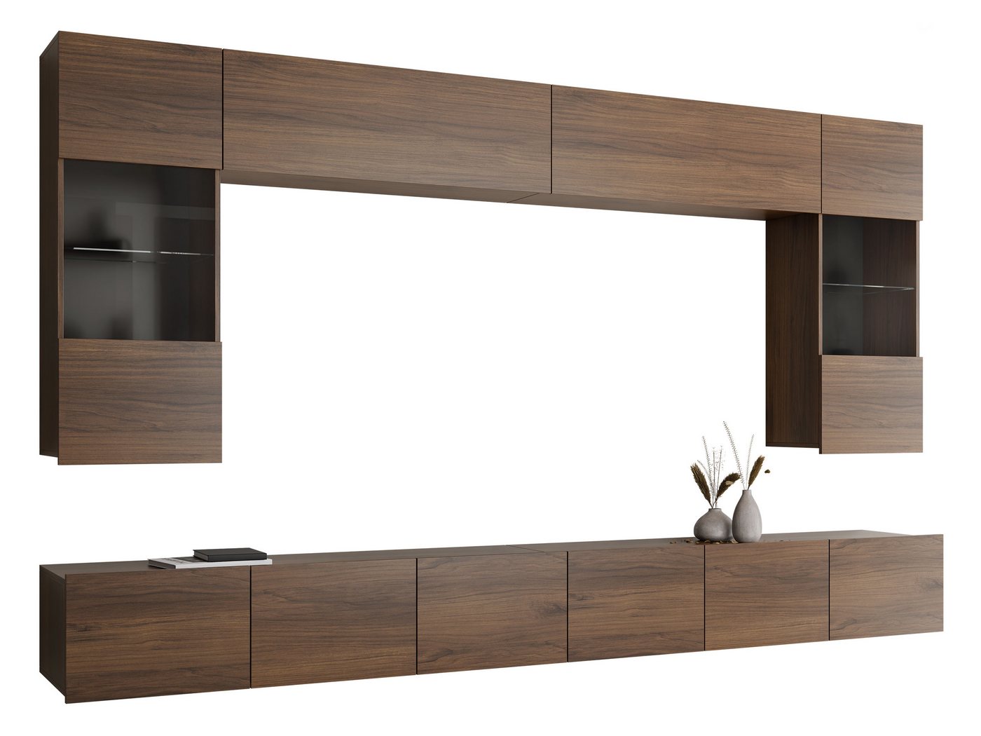 MIRJAN24 Wohnwand Calabrini I, (6er-Set, 2x TV-Lowboard, 2x Wandregal, 2x Hängevitrine), LED-Beleuchtung als Option – Bild 2 von 5