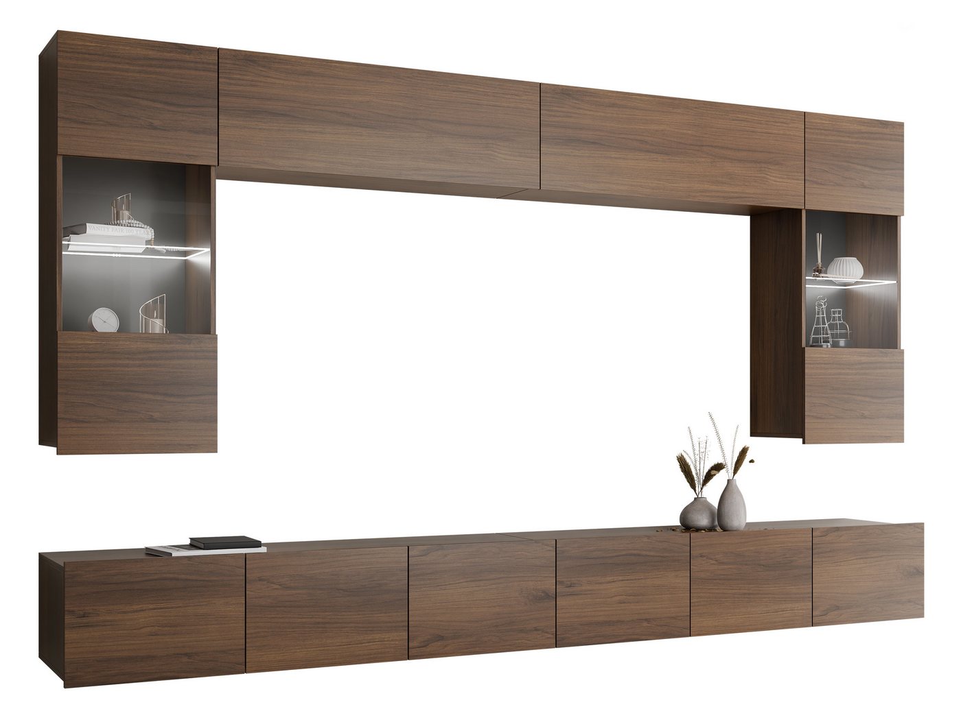 MIRJAN24 Wohnwand Calabrini I, (6er-Set, 2x TV-Lowboard, 2x Wandregal, 2x Hängevitrine), LED-Beleuchtung als Option – Bild 2 von 5