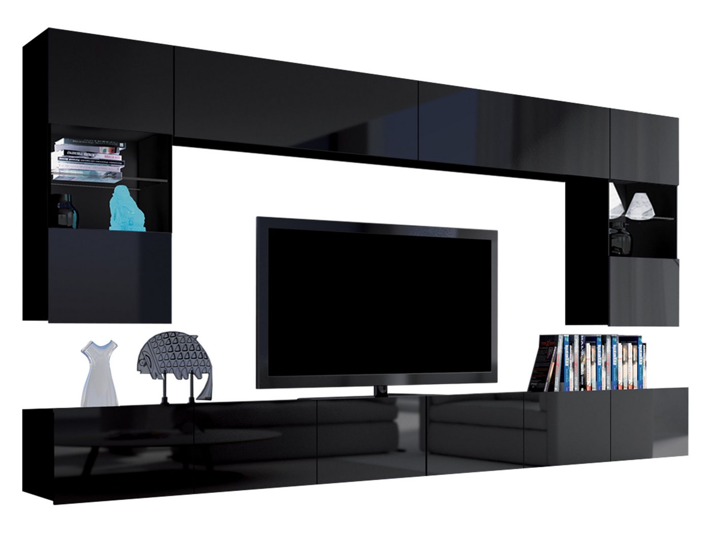 MIRJAN24 Wohnwand Calabrini I, (6er-Set, 2x TV-Lowboard, 2x Wandregal, 2x Hängevitrine), LED-Beleuchtung als Option – Bild 2 von 5