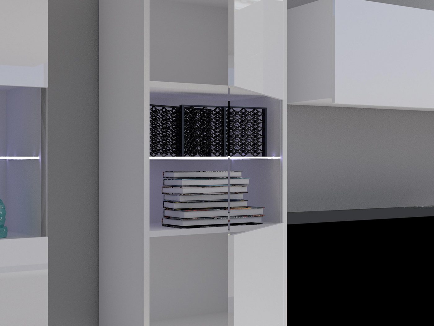 MIRJAN24 Wohnwand Calabrini I, (6er-Set, 2x TV-Lowboard, 2x Wandregal, 2x Hängevitrine), LED-Beleuchtung als Option – Bild 5 von 5