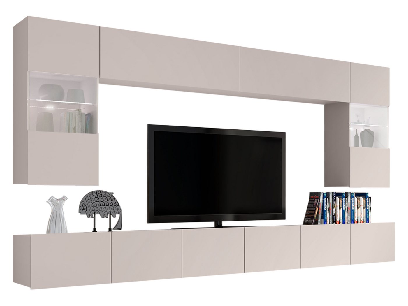 MIRJAN24 Wohnwand Calabrini I, (6er-Set, 2x TV-Lowboard, 2x Wandregal, 2x Hängevitrine), LED-Beleuchtung als Option – Bild 2 von 5