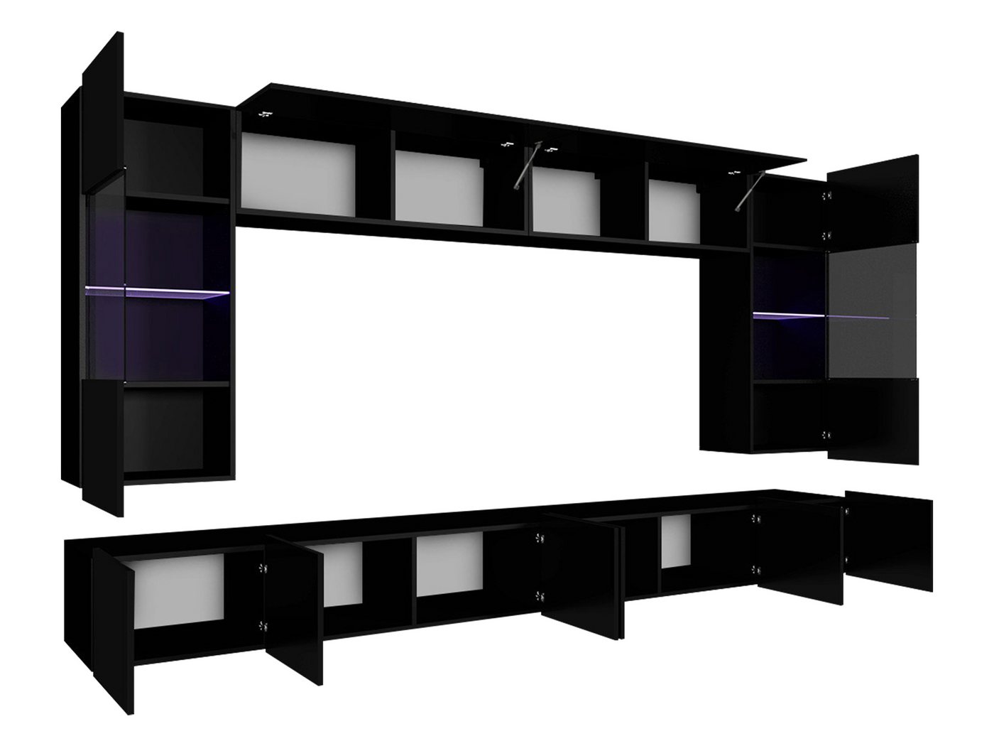MIRJAN24 Wohnwand Calabrini I, (6er-Set, 2x TV-Lowboard, 2x Wandregal, 2x Hängevitrine), LED-Beleuchtung als Option – Bild 3 von 5