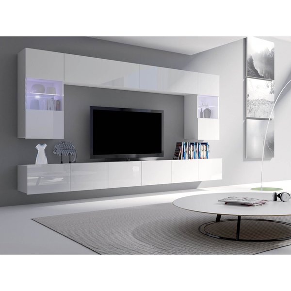 MIRJAN24 Wohnwand Calabrini I, (6er-Set, 2x TV-Lowboard, 2x Wandregal, 2x Hängevitrine), LED-Beleuchtung als Option