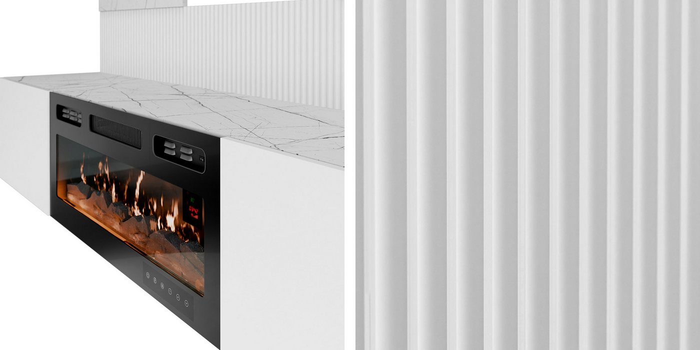 MIRJAN24 Wohnwand Deromi III mit Kamin, (2er-Set, TV-Lowboard mit Wandpaneel), Realistische LED-Flamme, Griffloses Öffnungssystem – Bild 4 von 5