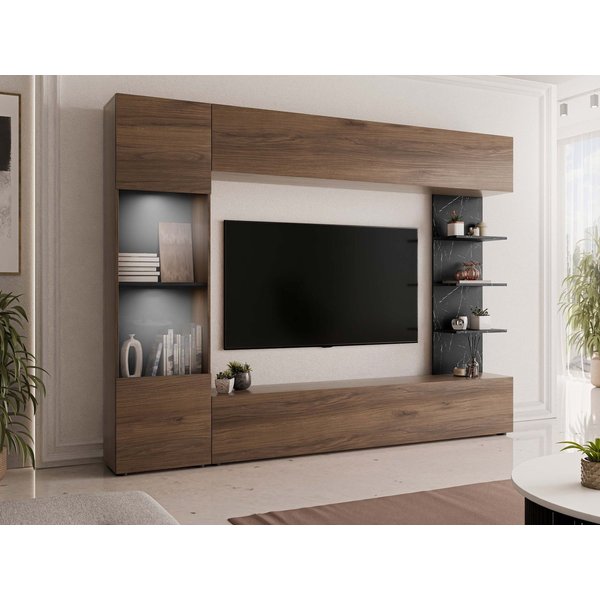 MIRJAN24 Wohnwand Lazando, (Komplett-Set, Hängeschrank, Vitrine, TV-Lowboard, Wandregal), Beleuchtung als Option