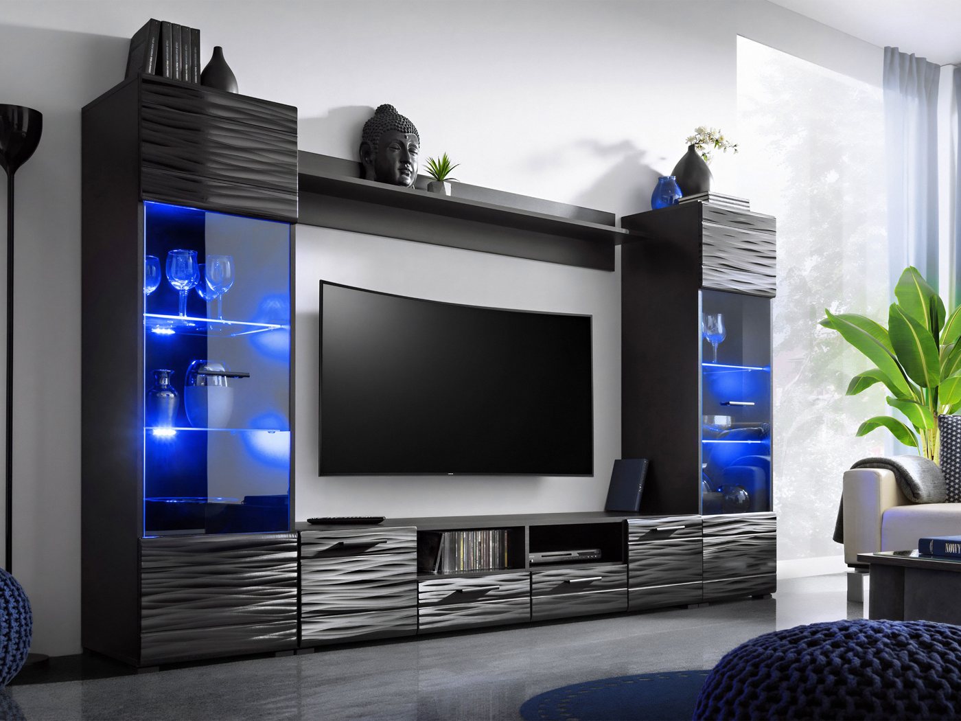 MIRJAN24 Wohnwand Modica, (4er-Set, 2x Vitrine, TV-Lowboard, Wandregal), mit Dekorative Beleuchtung LED RGB – Bild 2 von 5