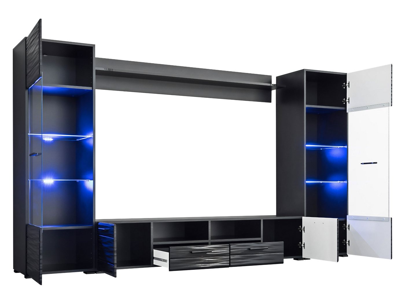 MIRJAN24 Wohnwand Modica, (4er-Set, 2x Vitrine, TV-Lowboard, Wandregal), mit Dekorative Beleuchtung LED RGB – Bild 3 von 5