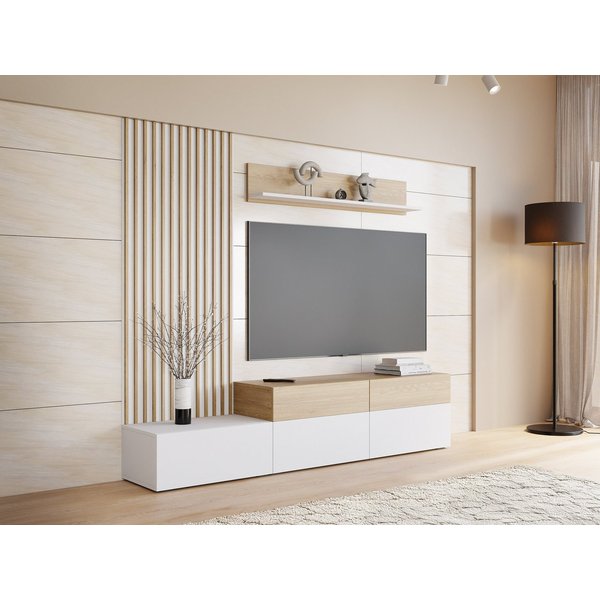 MIRJAN24 Wohnwand Narezi I, (TV-Lowboard, Wandboard, Wandpaneel), Schubladen und Klappen - Push to Open, 225x40x209 cm