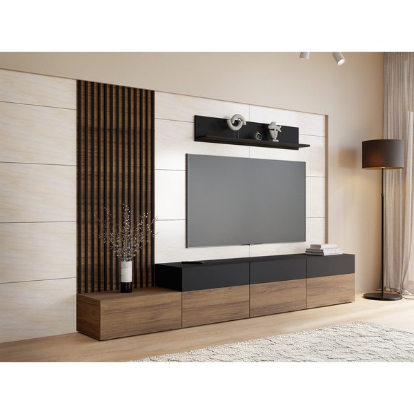 MIRJAN24 Wohnwand Narezi II, (TV-Lowboard, Wandboard, Wandpaneel), Griffloses Öffnungssystem, 300x40x209 cm