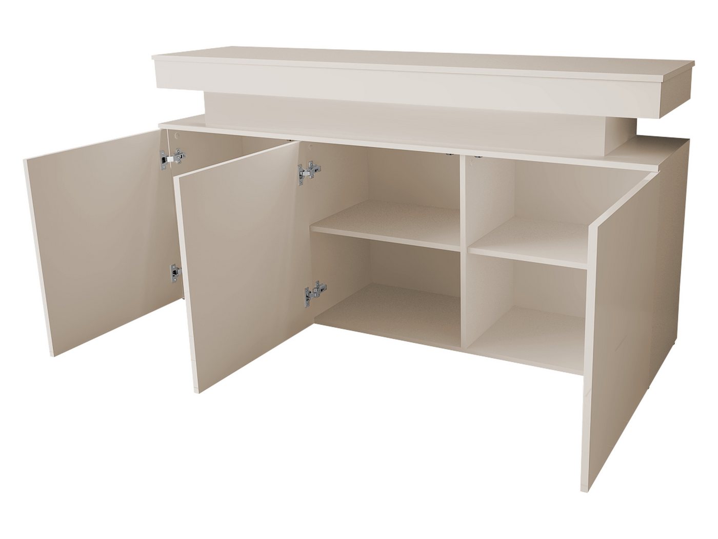 MIRJAN24 Wohnzimmer-Set Glossa Bis II, (3er-Set, Kommode, TV-Lowboard mit Kamin, Couchtisch), Weißer LED-Beleuchtung – Bild 4 von 5