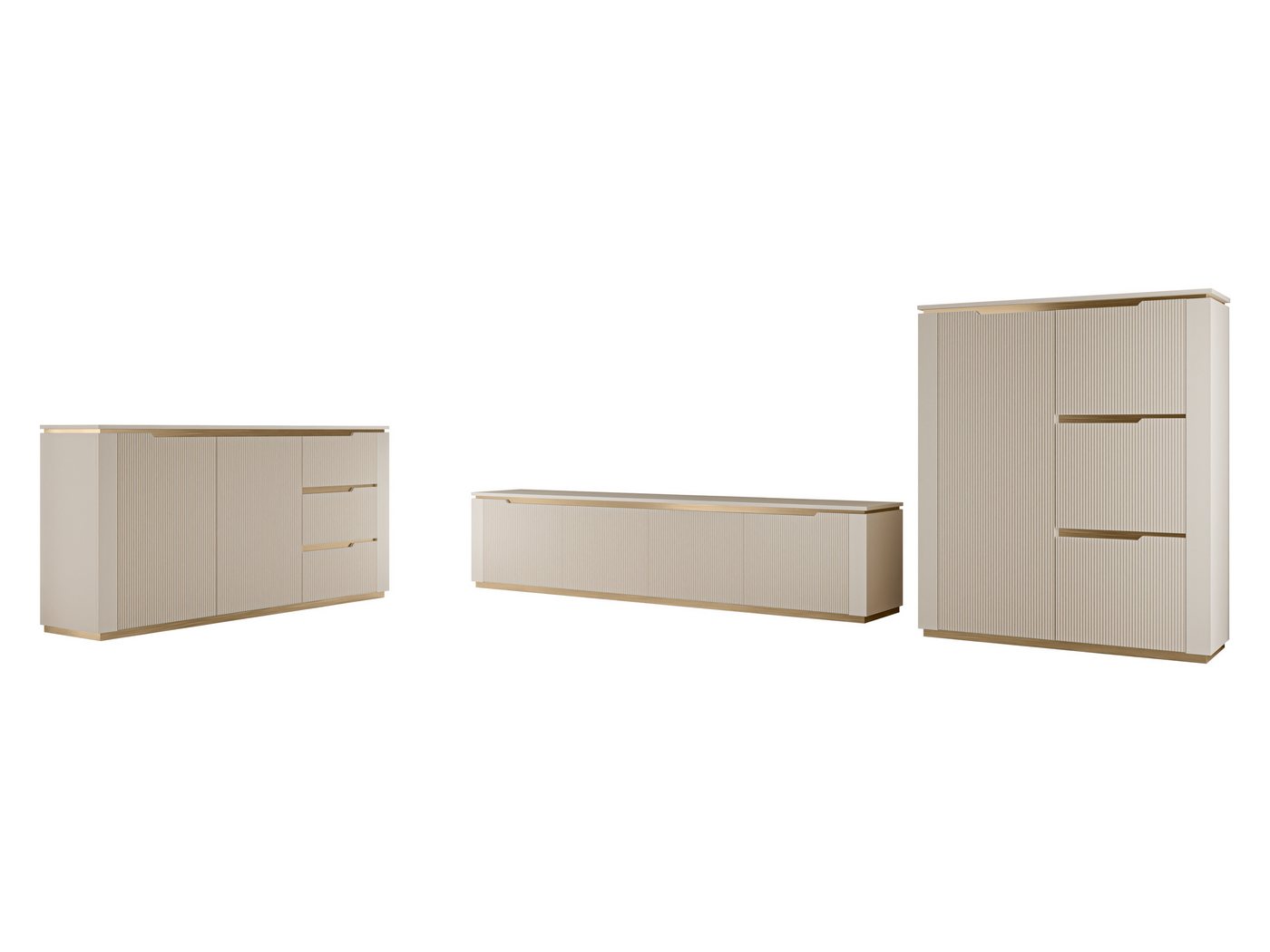 MIRJAN24 Wohnzimmer-Set Hilafin I, (3er-Set, 2x Kommode, TV-Lowboard), Fronten gefräst – Bild 2 von 5