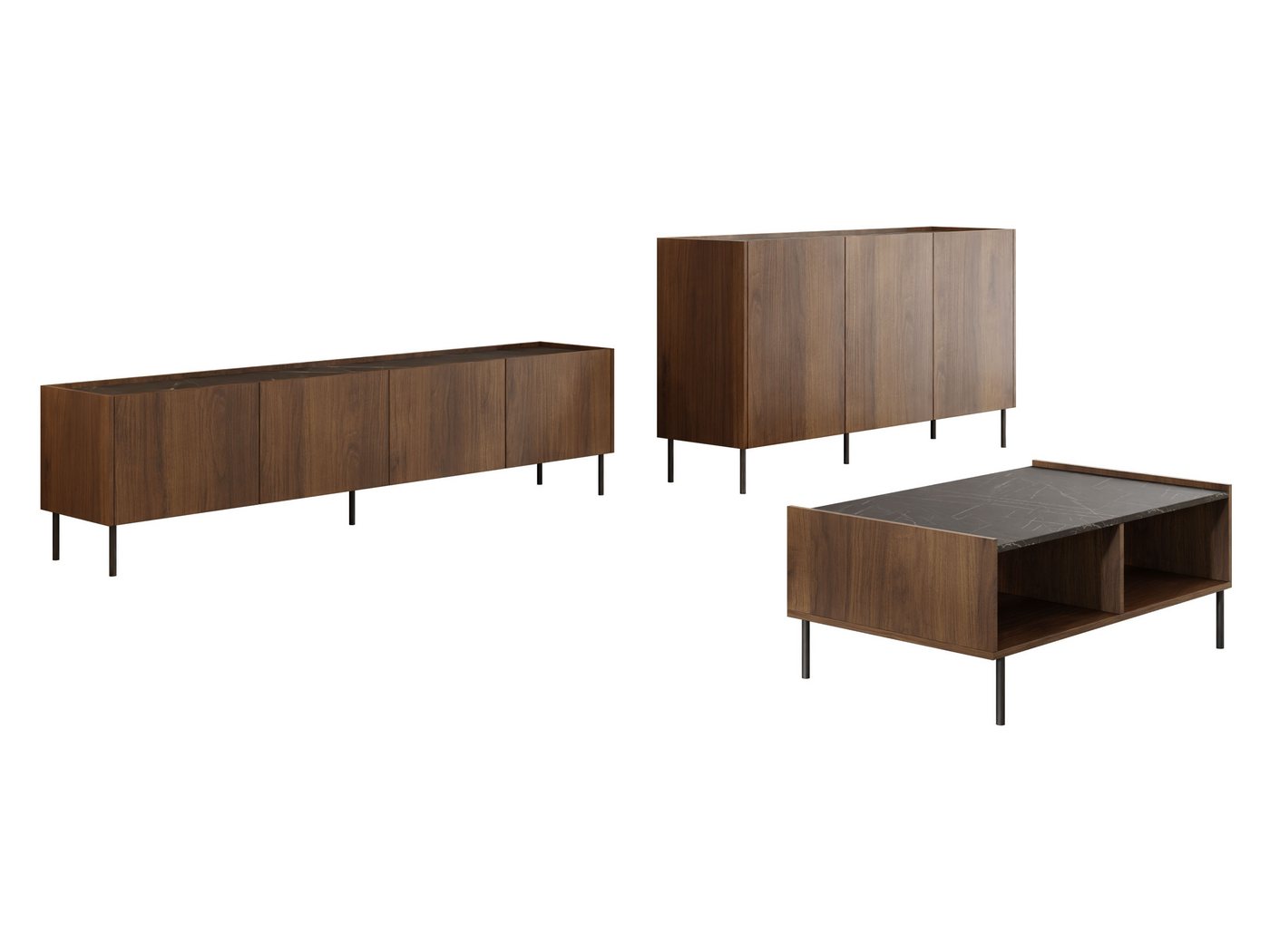 MIRJAN24 Wohnzimmer-Set Tewos I, (3er-Set, Kommode, TV-Lowboard, Couchtisch), Schwarze Metallfüße – Bild 2 von 5