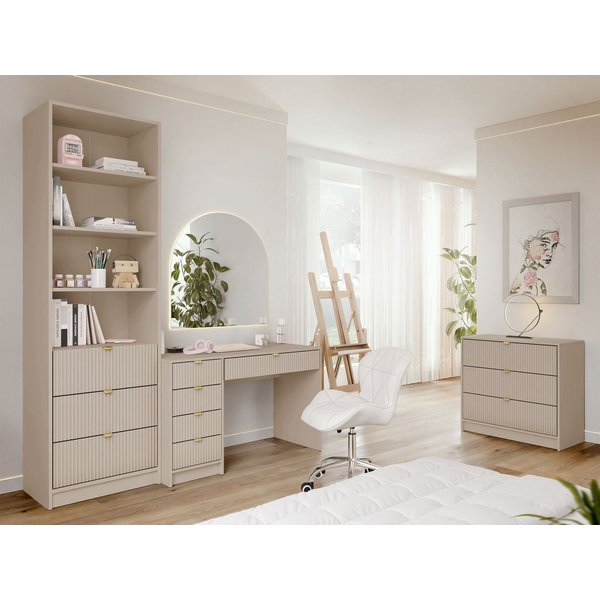MIRJAN24 Wohnzimmer-Set Tireno V, (3er-Set, Kommode, Schreibtisch, Regal), Aluminiumgriffe in der Farbe Gold
