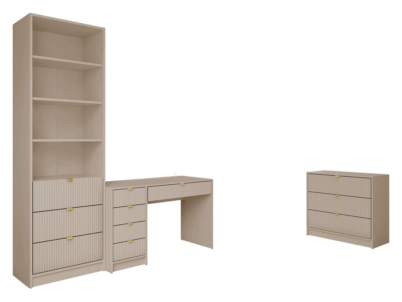 MIRJAN24 Wohnzimmer-Set Tireno V, (3er-Set, Kommode, Schreibtisch, Regal), Aluminiumgriffe in der Farbe Gold – Bild 2 von 5