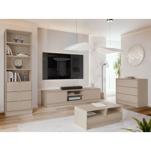MIRJAN24 Wohnzimmer-Set Tireno VII, (4er-Set, Kommode, TV-Lowboard, Regal, Couchtisch), Aluminiumgriffe in der Farbe Gold